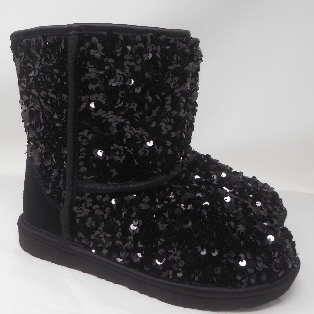 UGG Kids Black Sequin Classic Short Boot